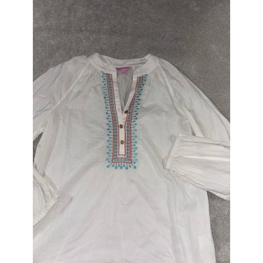 Lilly Pulitzer white cotton embroidered Elsa blouse size S